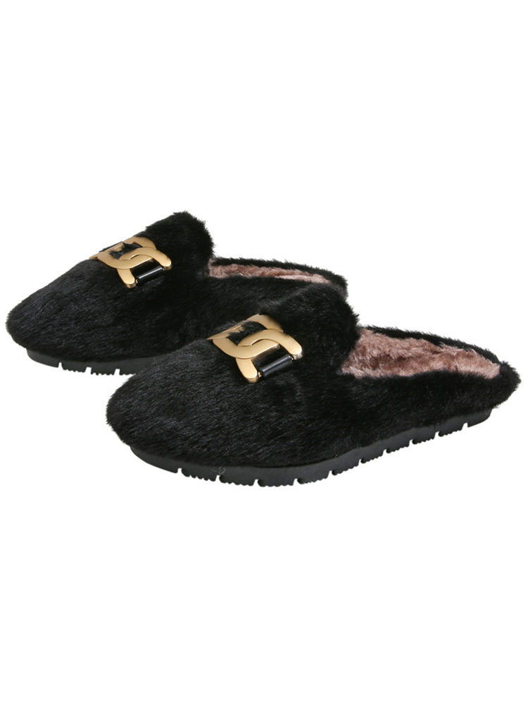 밀라노 스튜디오 두꺼운 밑창 흰색 모피 슬리퍼 여성 가을 겨울 겉옷 플러시 코튼 신발