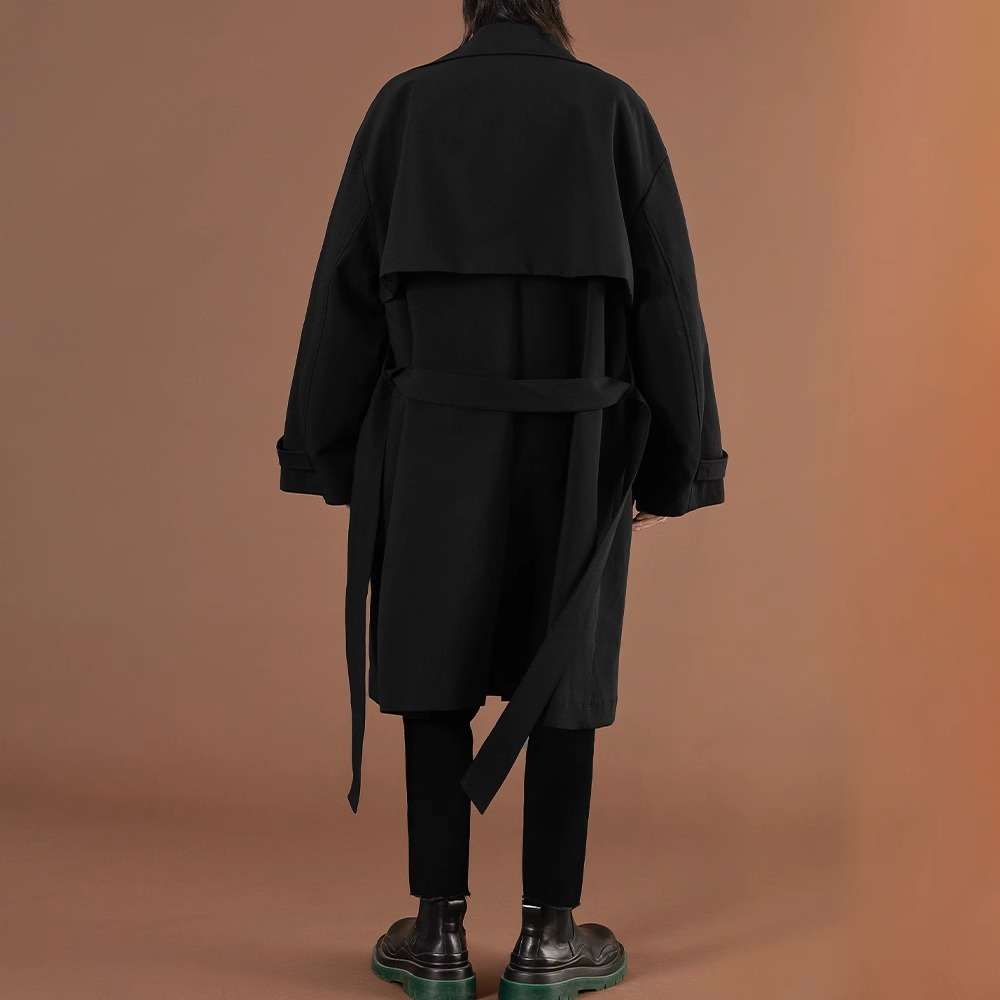 BLACK TRENCH COAT MENS MID-LENGTH CIVIL SERVANT ADMINISTRATIVE CIVILIAN COAT SPRING AUTUMN 2023 NEW CLOAK CAPE