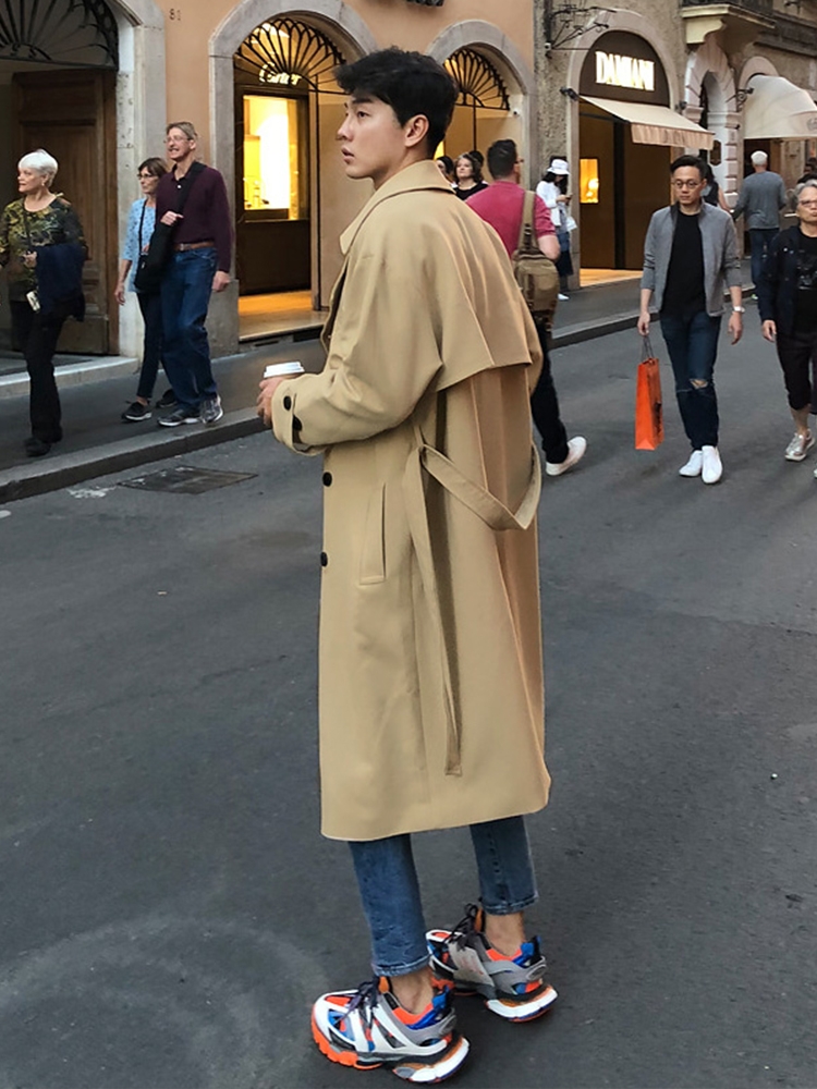 TRENCH BLACK WINDBREAKER JACKET MENS SPRING AND AUTUMN CLOAK CLOAK 2021 NEW MID-LENGTH ARMY OFFICER COAT HANDSOME