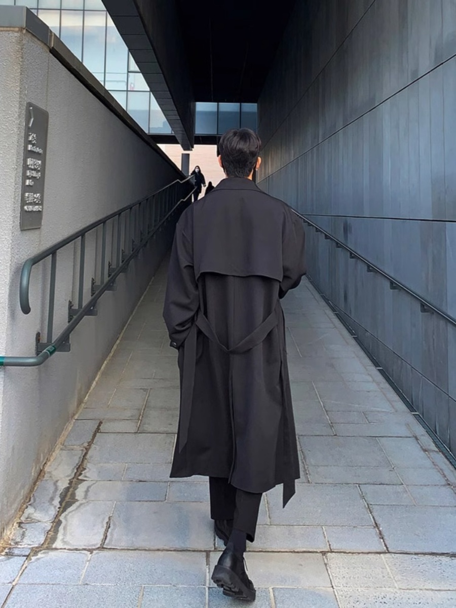 BRITISH TRENCH COAT MENS SPRING AND AUTUMN THIN KOREAN STYLE TRENDY CAPE CAPE HANDSOME HIGH-END COAT MID-LENGTH