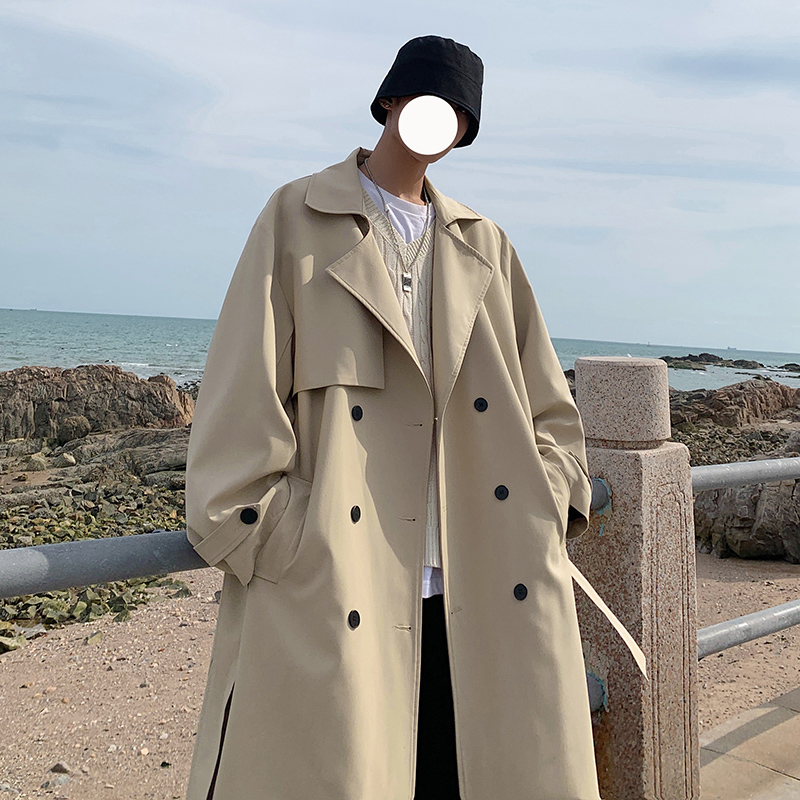 TRENCH BLACK BRITISH TRENCH COAT MENS AUTUMN AND WINTER MID-LENGTH CIVIL SERVANT COAT KOREAN STYLE TRENDY RUFFIAN HANDSOME CAPE