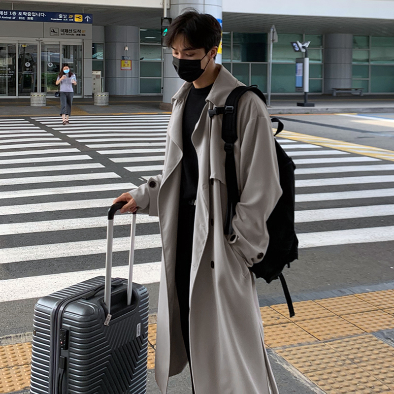 KOREAN TRENCH COAT MENS CASUAL JACKET SPRING AND AUTUMN TIDE BRAND HANDSOME HIGH-END DESIGN BRITISH COUPLE COAT MID-LENGTH