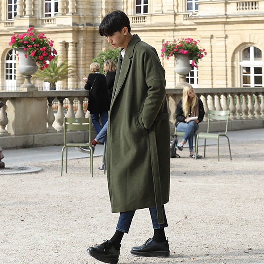 KOREAN BRITISH WOOLEN COAT MENS AUTUMN AND WINTER THICKENED CTHULHU CIVILIAN COAT TRENCH COAT MID-LENGTH LENGTH