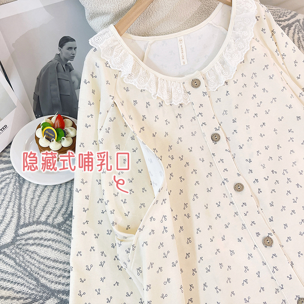 春秋纯棉带胸垫月子服医院待产裙产妇孕妇睡裙喂奶哺乳衣产前产后 — 3