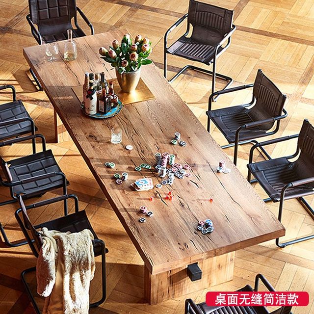 American retro solid wood conference table rectangular log office open chair table industrial style negotiation reception workbench