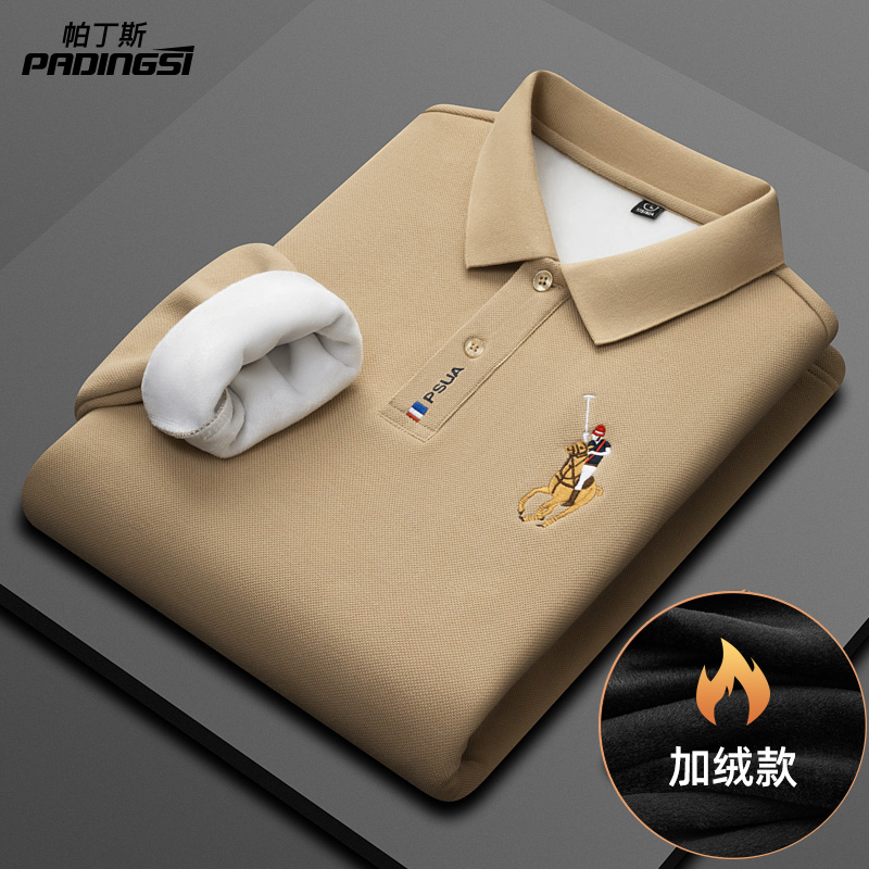 THE BRANDS HIGH-END LAPEL LONG SLEEVE T-SHIRT MENS VELVET PADDED WARM POLO SHIRT DAD PACK PLUS SIZE BAO ROMAN MARKED A