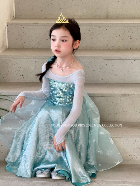 YFY经典钜献！艾莎公主女童连衣裙网纱雪花冰雪奇缘生日礼服超仙 — 2
