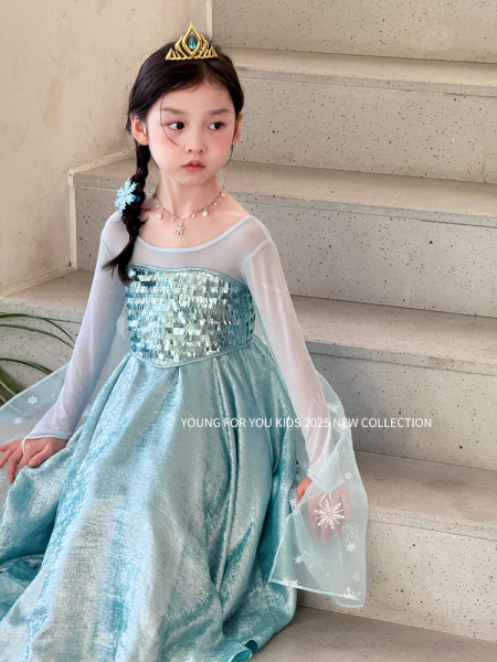 YFY经典钜献！艾莎公主女童连衣裙网纱雪花冰雪奇缘生日礼服超仙