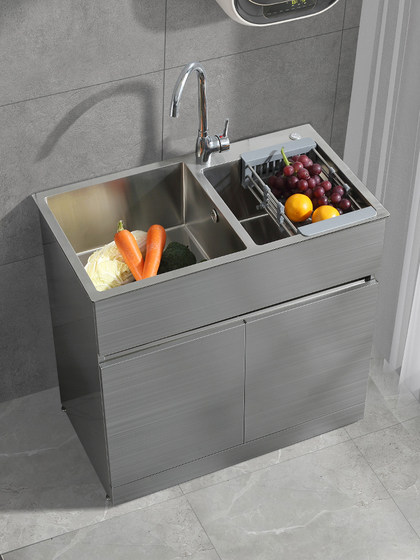 不锈钢水槽柜加厚手工sus304双槽洗菜盆阳台洗衣柜浴室柜洗碗水槽