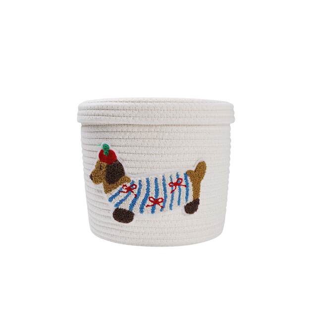 Xinbangbang Grocery Store, woven large capacity, dustproof storage bucket with lid, home cartoon cute puppy storage basket