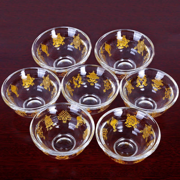 描金八吉祥八宝水晶供水碗佛前水供杯供水杯供佛杯圣水杯1个/7个