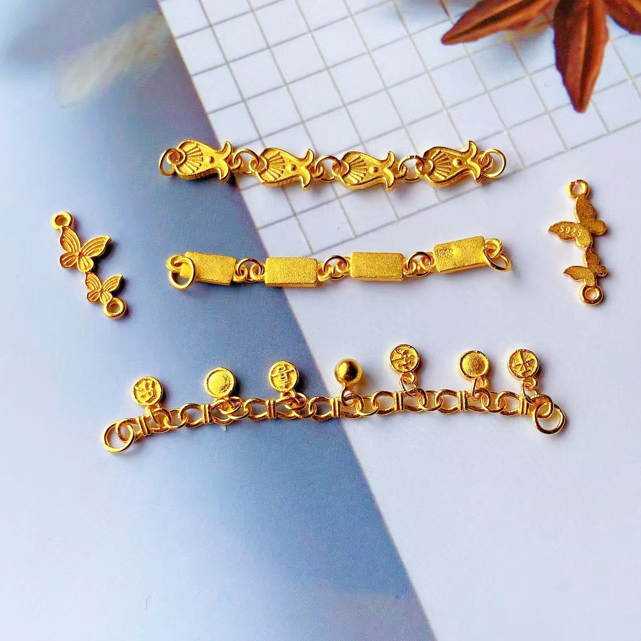 S  GOLD PLATED CONNECTING CHAIN BUTTERFLY AMPHORA DIY BRACELET NECKLACE BRAIDED ROPE ACCESSORIES PING AN JOY EXTENSION CHAIN