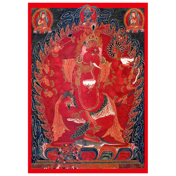 红象鼻天财神唐卡佛菩萨佛龛装饰密宗护法挂画摆台相纸塑封佛画像
