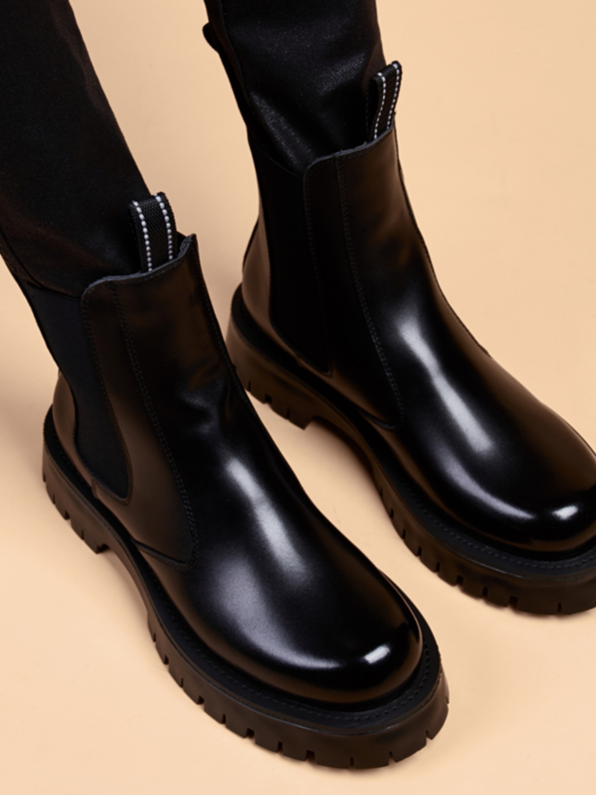 CHELSEA BOOTS MENS LEATHER HIGH-TOP LEATHER SHOES ZHONGBANG MARTIN BOOTS MENS PLUS VELVET INNER HEIGHTENING MOTORCYCLE BLACK LEATHER BOOTS