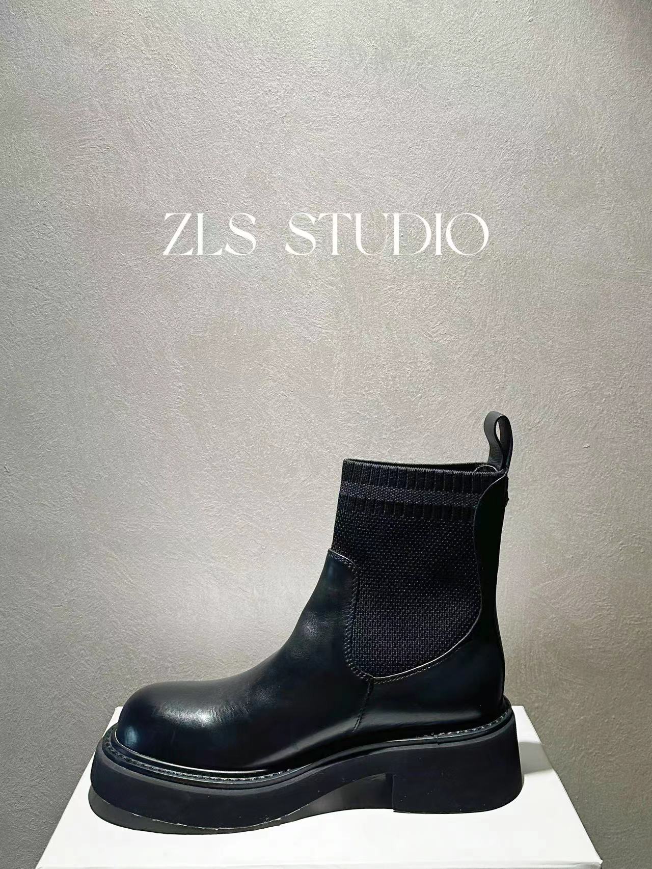 GENUINE LEATHER TIRES COWHIDE ROUND TOE BLOCK HEEL PLATFORM SOLES FASHION WOMENS BOOTS CHELSEA CASUAL BOOTS RETRO TRENDY COOL STAR THE SAME STYLE
