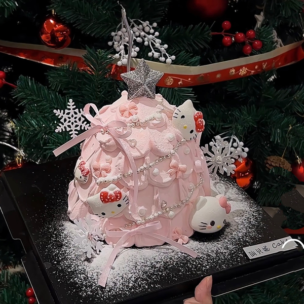 网红粉色圣诞节kt猫许愿树蛋糕装饰helloKitty猫女生生日蛋糕摆件