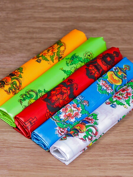 哈达藏族饰品西藏蒙古五色围巾金刚结印花八吉祥礼仪祝福装饰五彩