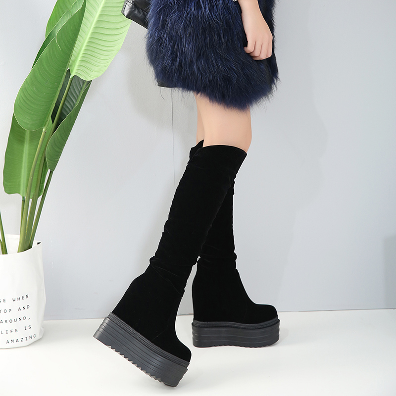 14CM OVER-THE-KNEE BOOTS TULCE WOMENS AUTUMN AND WINTER VELVET 2023 NEW THICK-SOLED VERSATILE INNER HEIGHTENED AND SLIM WOMENS BOOTS