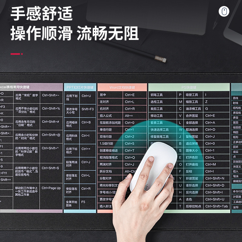 DELI 83004 LARGE MOUSE PAD THICKENED OFFICE SHORTCUT KEYS DAQUAN LARGE PS GRAPH FUNCTION DESKTOP KEYBOARD PAD