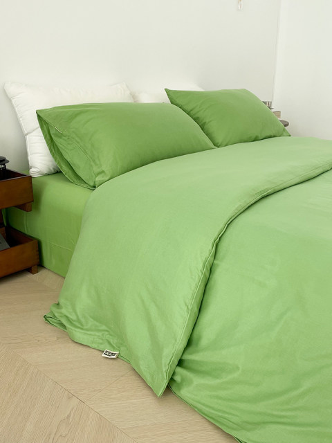 Forest Healing Style Solid Color 100 Cotton Double Layer Yarn Four-Piece Set Matcha Bed Sheets Duvet Cover Pillow Cover Skin-friendly Class A Cotton