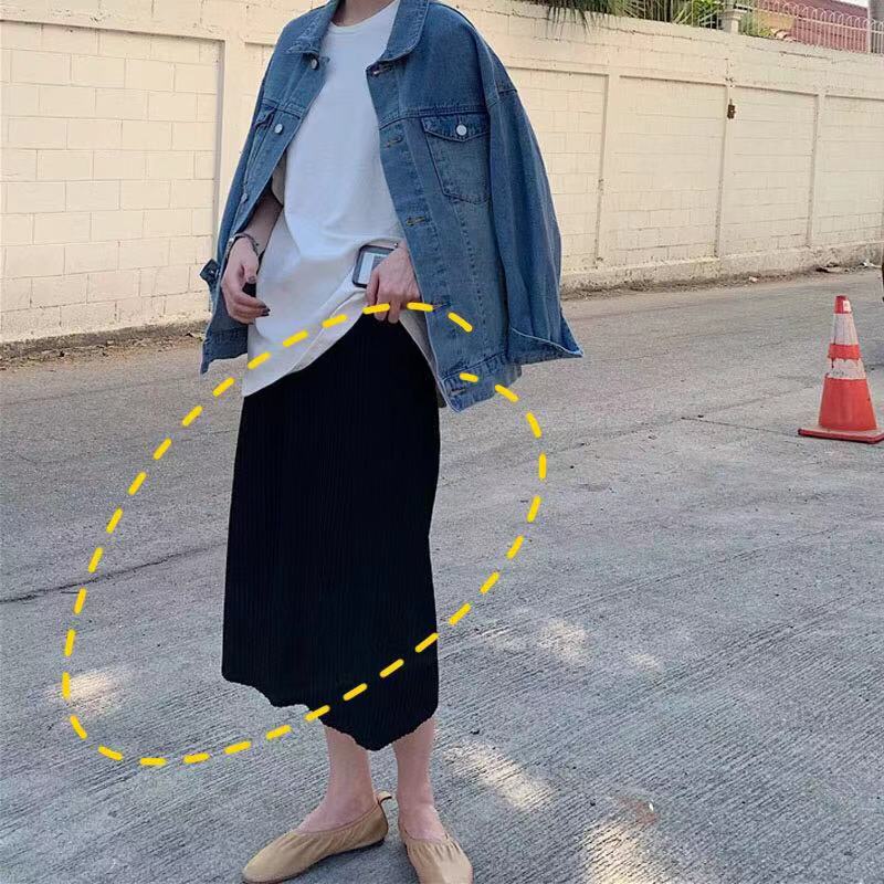출산 가을 느슨한 하프 스커트 2024 가을 겨울 새로운 겉옷 스트레이트 니트 스커트 중간 길이 울 스커트