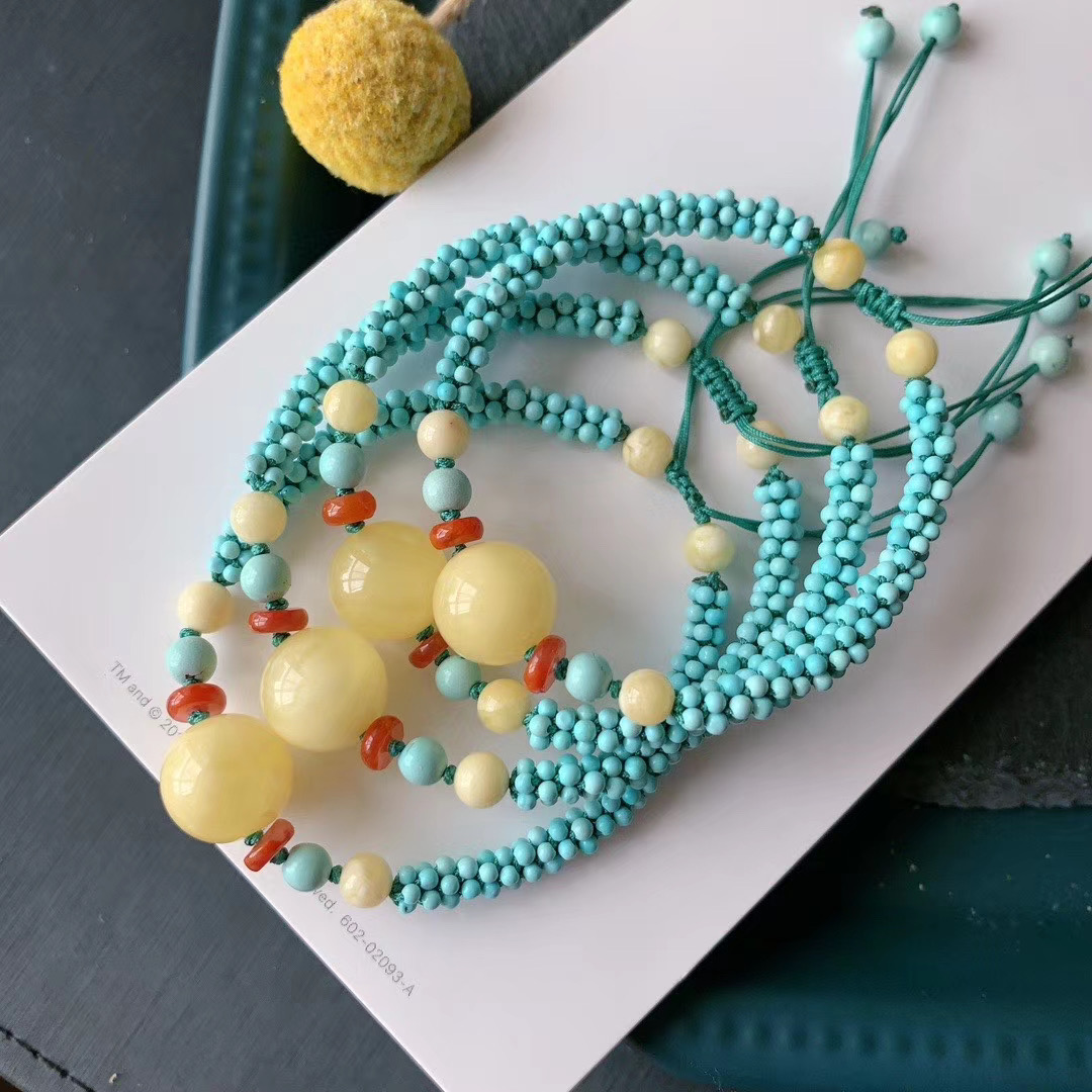 청록색 팔찌 천연 원시 미네랄 작은 입자 청록색 일치하는 밀랍 NANHONG DUOBAO 팔찌 여성을위한