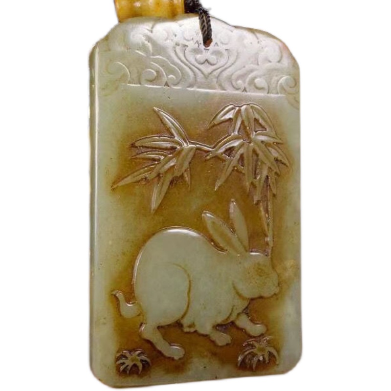 WITH AN AUTHORITATIVE CERTIFICATE ANTIQUE JADE OLD-FASHIONED PULP GENUINE HETIAN JADE ZODIAC RABBIT JADE PENDANT GIFT COLLECTION