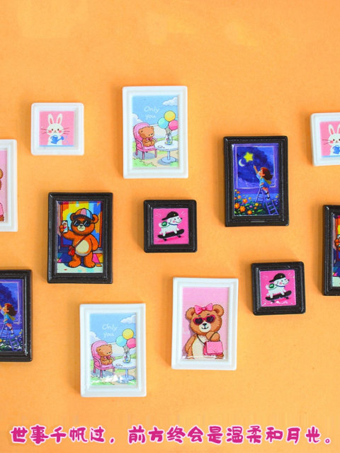 Dollhouse mini cartoon photo frame mini scene hanging picture bear little rabbit girl DIY creative accessories