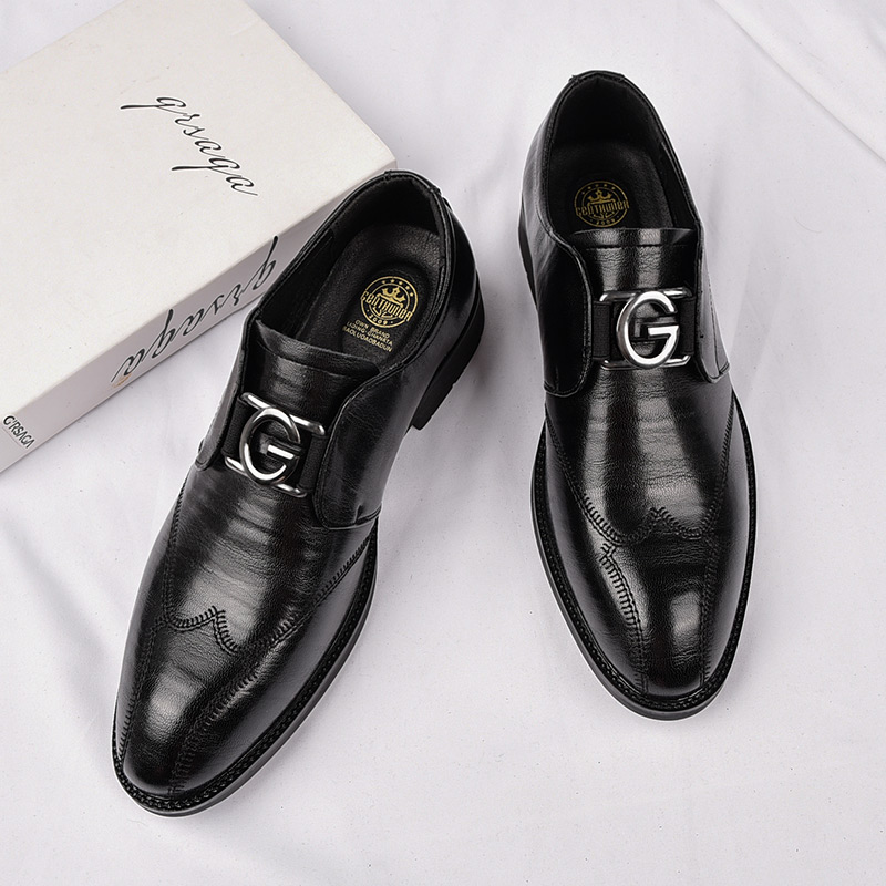 LEATHER SHOES MENS NEW FASHION BUSINESS FORMAL WEAR BRITISH STYLE MENS SLIP-ON CASUAL COMMUTING POINTED-TOE HEIGHTENED SHOES
