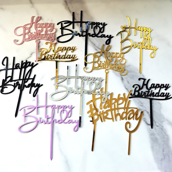 新款生日快乐英文字母蛋糕插牌happy birthday亚克力烘焙甜品装饰