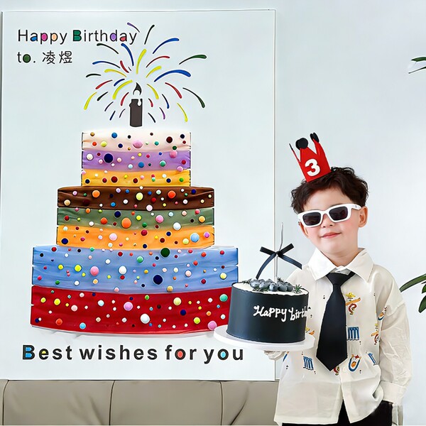 网纱蝴蝶结蛋糕kt板迎宾牌周岁生日场景布置品装饰拍照道具背景墙