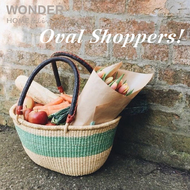 Oval shopping basket imported from Africa, hand-woven storage basket with genuine leather color one-shoulder