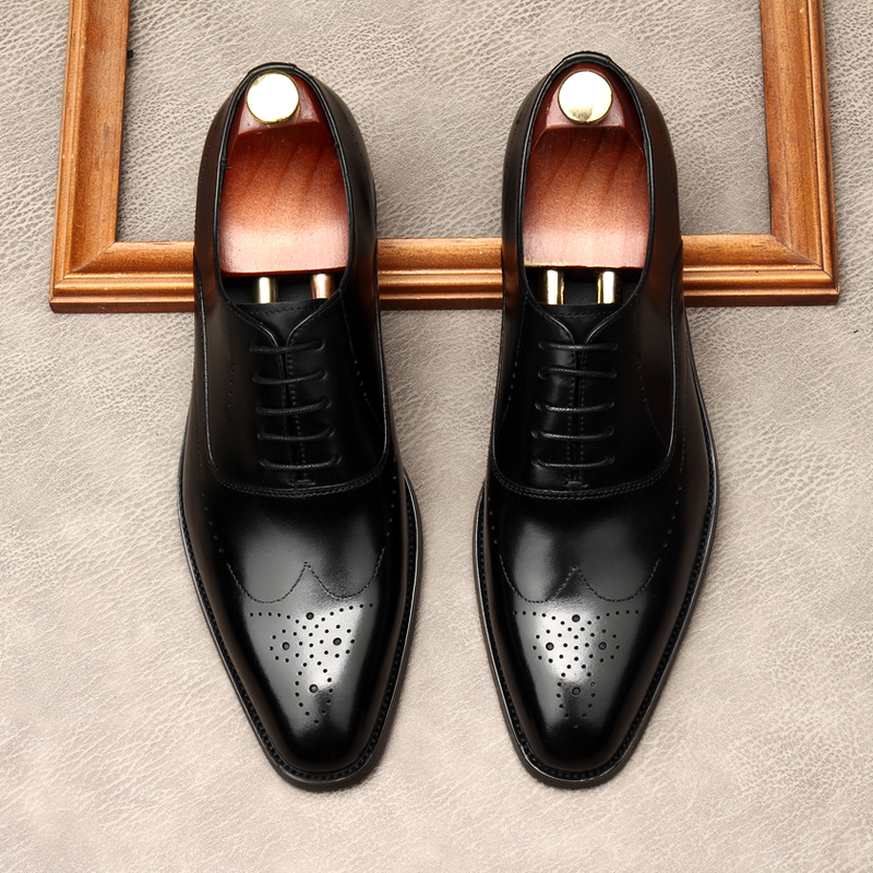 DERBY SHOES MENS 2021 NEW LEATHER MENS SHOES CARVED MENS BUSINESS FORMAL WEAR TOP LAYER COWHIDE BROGUE SHOES