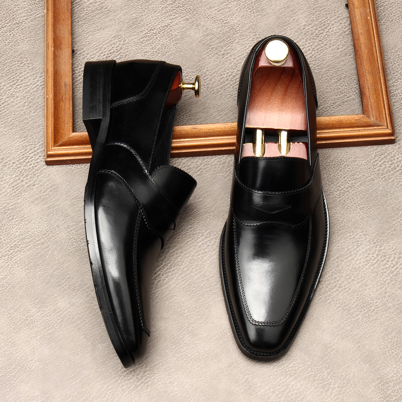 SQUARE TOE COVERS BRITISH MENS FORMAL LEATHER SHOES KOREAN LEATHER VINTAGE MENS SHOES CASUAL SHOES COWHIDE OXFORD SHOES