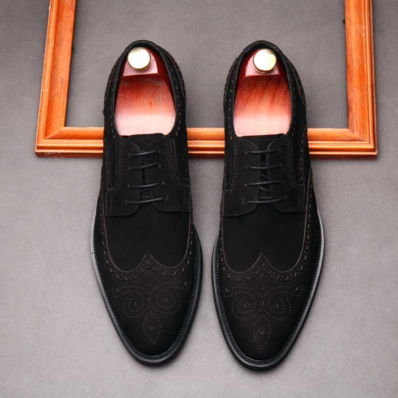 BROCK CARVED FROSTED CASUAL MENS SHOES BUSINESS BRITISH LEATHER SHOES MENS LEATHER SUEDE SHOES TREND