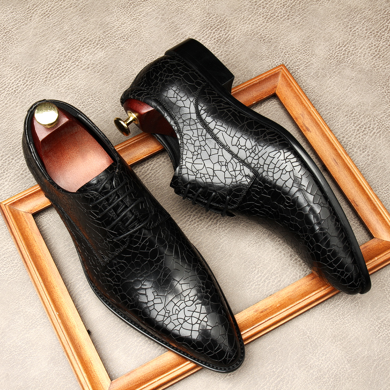 BARK PATTERN KOREAN BUSINESS CASUAL LEATHER SHOES TIDE MENS FORMAL WEAR BRITISH LEATHER POINTED TOE FASHION TREND MENS SHOES OFFICE