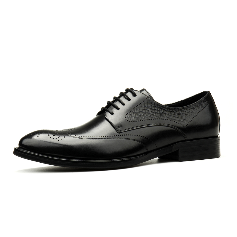 BULLOCK MENS SHOES NEW SPRING TREND MENS POINTED TOE SHOES GENUINE LEATHER SINGLE SHOES BUSINESS FORMAL WEAR WEDDING LEATHER SHOES MEN