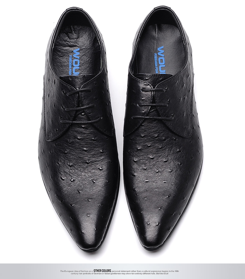 BLUE OSTRICH PATTERN LEATHER SHOES MENS KOREAN VERSION POINTED TOE LEATHER FASHIONABLE CASUAL LEATHER SHOES COWHIDE TRENDY SHOES SINGLE SHOES BREATHABLE
