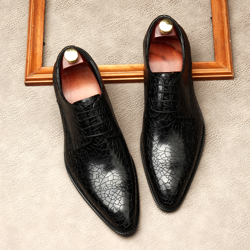 BARK PATTERN KOREAN BUSINESS CASUAL LEATHER SHOES TIDE MENS FORMAL WEAR BRITISH LEATHER POINTED TOE FASHION TREND MENS SHOES OFFICE