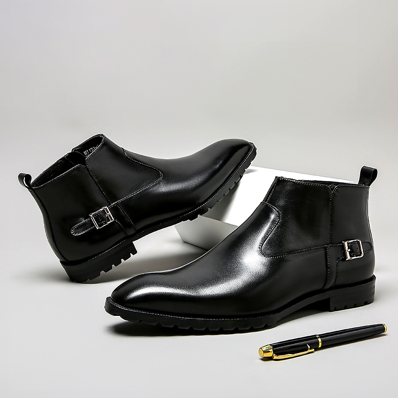 AUTUMN AND WINTER NEW HANDMADE VINTAGE MENS CHELSEA BOOTS POINTED-TOE MARTIN BOOTS MID-HIGH-TOP LEATHER BOOTS BRITISH FASHION BOOTS