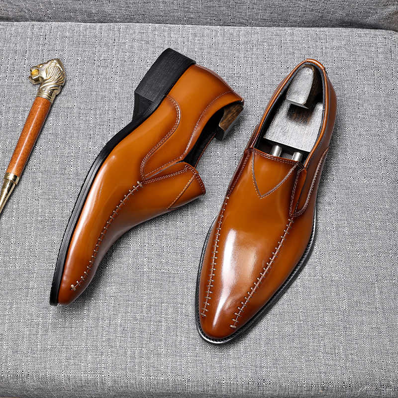 BUSINESS FORMAL LEATHER SHOES MENS BRITISH STYLE LEATHER POINTED TOE HIGH-END SPRING CASUAL MENS SHOES SLIP-ON SHOES SLIP-ON WEDDING SHOES