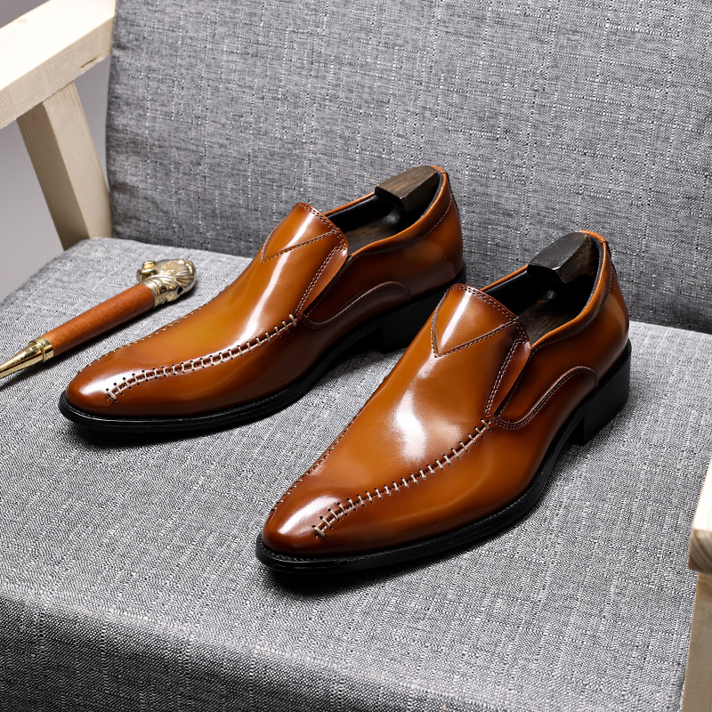 BUSINESS FORMAL LEATHER SHOES MENS BRITISH STYLE LEATHER POINTED TOE HIGH-END SPRING CASUAL MENS SHOES SLIP-ON SHOES SLIP-ON WEDDING SHOES