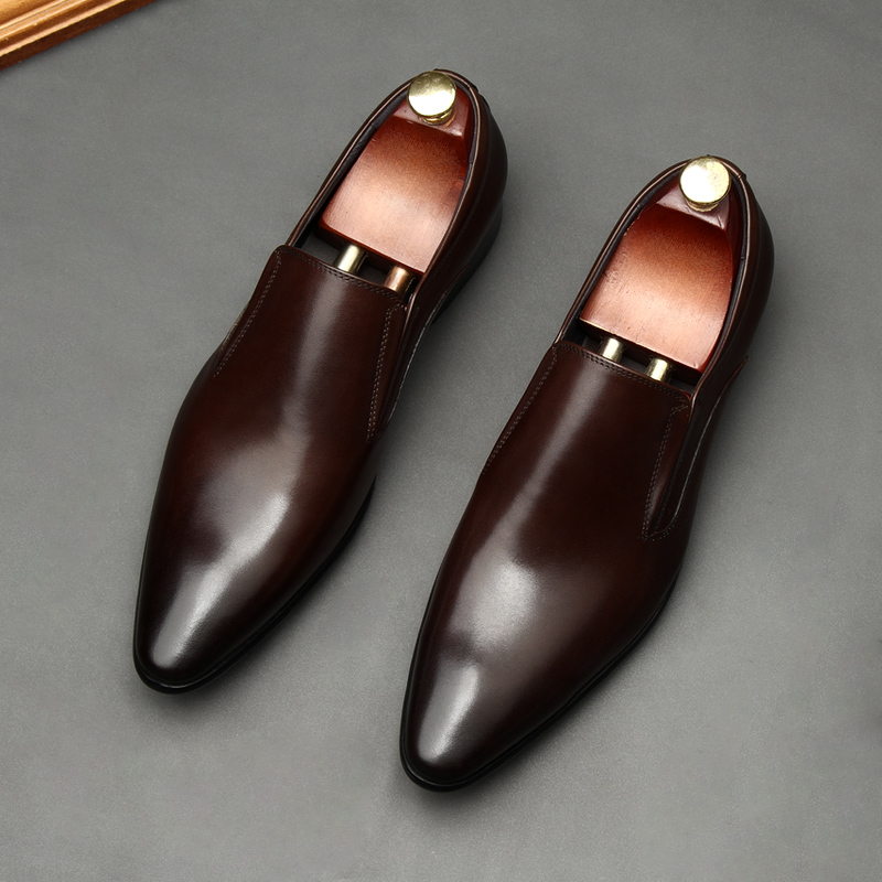 2021 NEW MENS SLIP-ON BUSINESS DRESS LEATHER SHOES MENS TOP LAYER COWHIDE EUROPEAN VERSION OF POINTED TOE WORK MENS SHOES