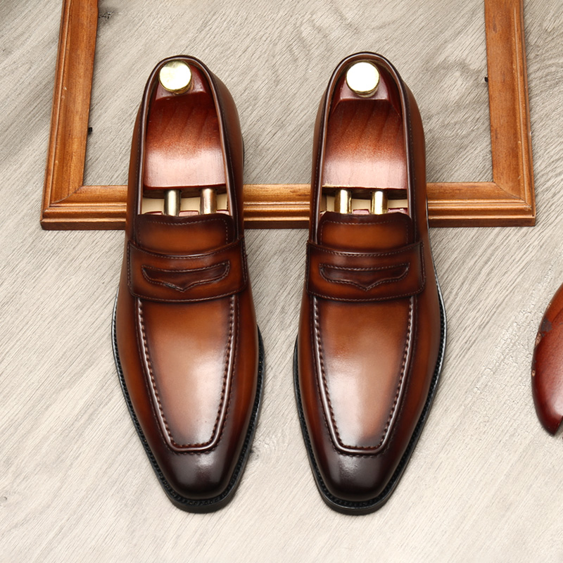 HAND-POLISHED BRITISH STYLE LEATHER SHOES MENS YOUTH TREND LEATHER BUSINESS FORMAL WEAR MENS SHOES KOREAN FASHION POINTED-TOE SHOES