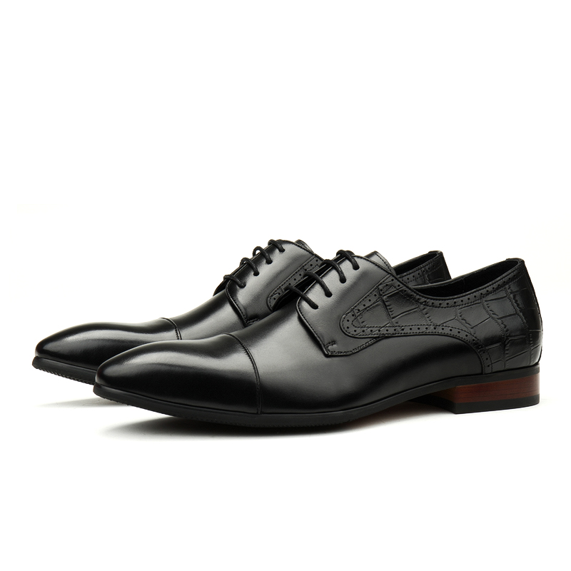 THREE-JOINT 2021 NEW LEATHER MENS SHOES BRITISH POINTED TOE BUSINESS FORMAL WEAR EUROPEAN VERSION LACE-UP WEDDING SHOES LEATHER SHOES TRENDY SHOES