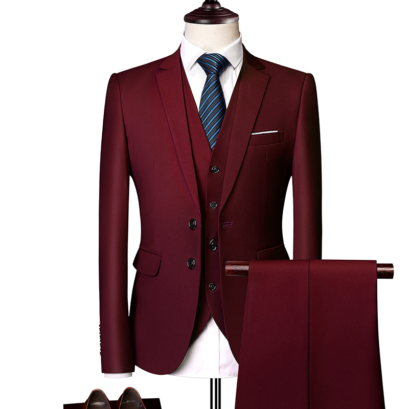 MENS BUSINESS CASUAL SUIT SUIT SUIT BURGUNDY THREE-PIECE SET XZ103-533 THREE-PIECE SET-180