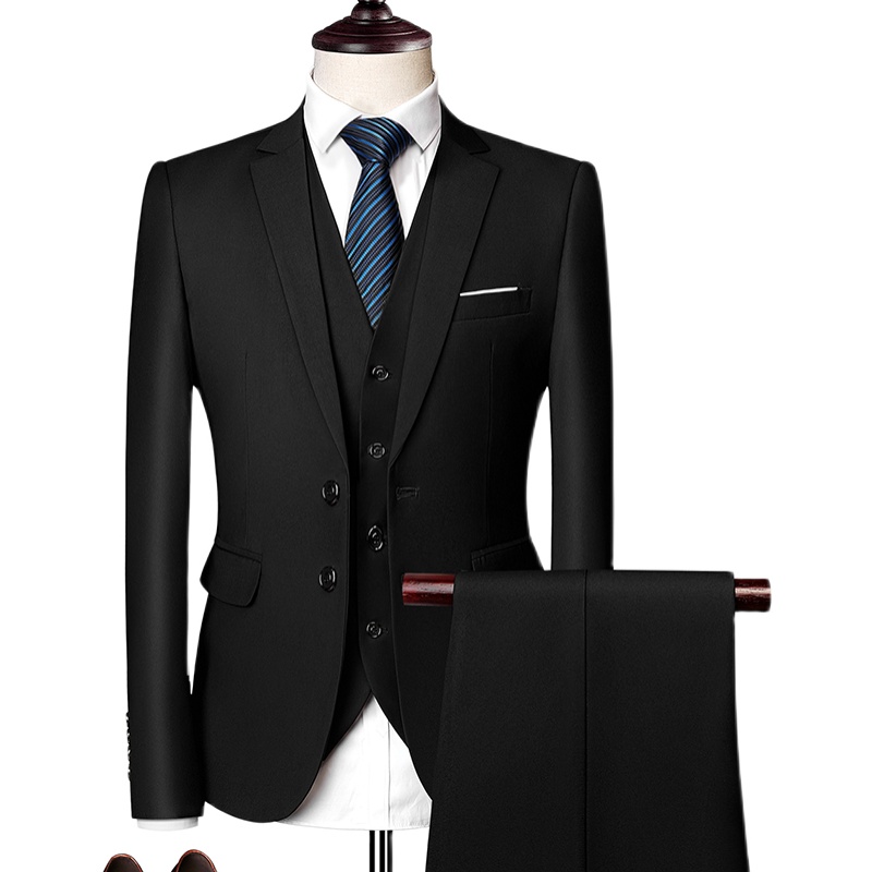 MENS BUSINESS CASUAL SUIT SUIT BLACK THREE-PIECE SET XZ103-533 THREE-PIECE SET-180