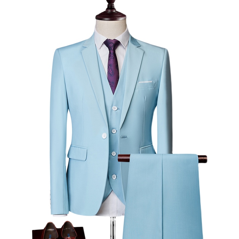 MENS BUSINESS CASUAL SUIT SUIT SUIT SKY BLUE THREE-PIECE SET XZ103-522 THREE-PIECE SET-180