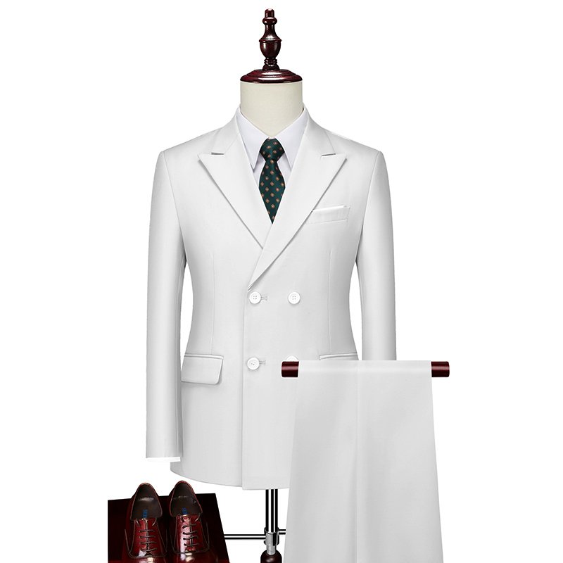 MENS BUSINESS CASUAL SUIT DOUBLE BREASTED SUIT SOLID COLOR WHITE XZ103-288 SUIT - P135