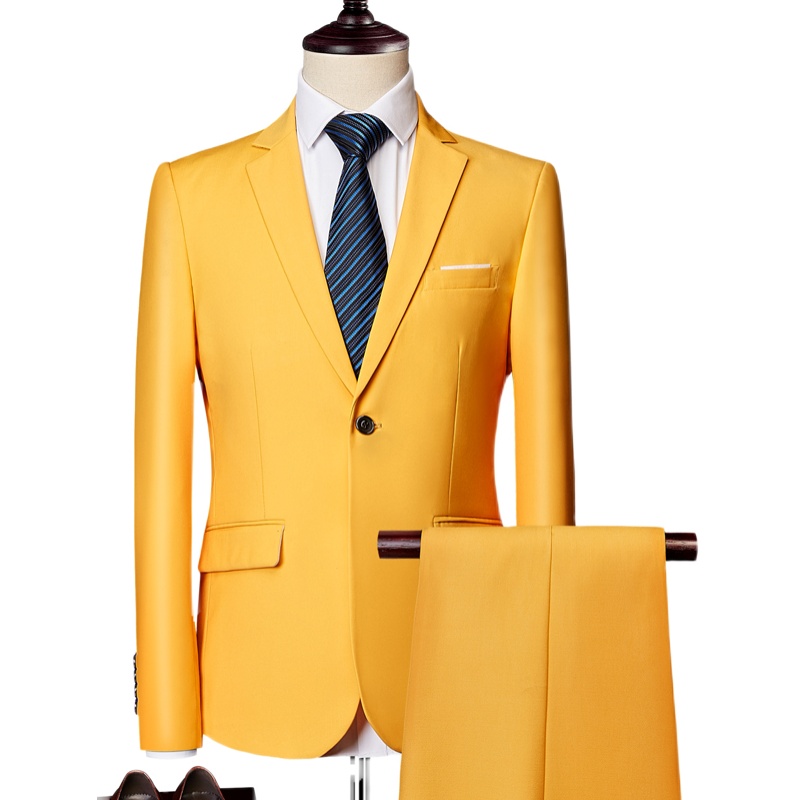 MENS BUSINESS CASUAL SUIT SUIT YELLOW TWO-PIECE SET XZ103-522 TWO-PIECE SET-130